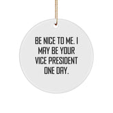 Funny Vice President Gifts for Men - Circle Ornament with 'Be Nice To Me. I May Be Your Vice President One Day.' Quote, Unique Christmas Unique Gifts from Men to Vice President - Image 1